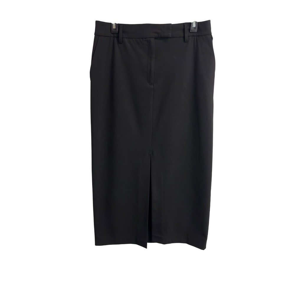Rachel Zoe Black Midi Pencil Skirt Front Vent Stretch Size 8 Pockets